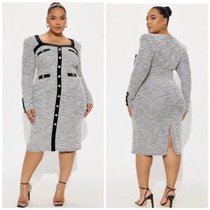 Fashion Nova Black and Gray Buttoned Midi Dress